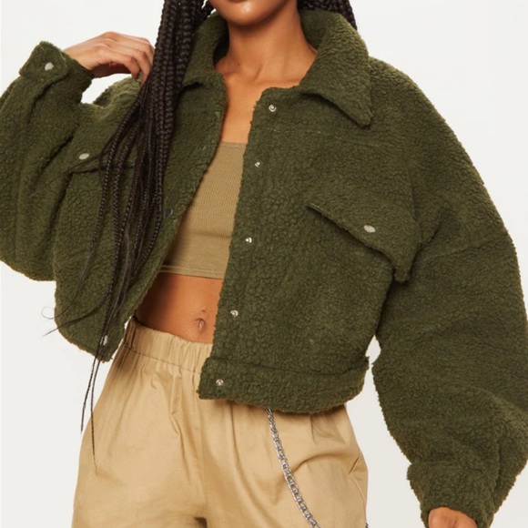 Prettylittlething Borg Cropped Trucker 